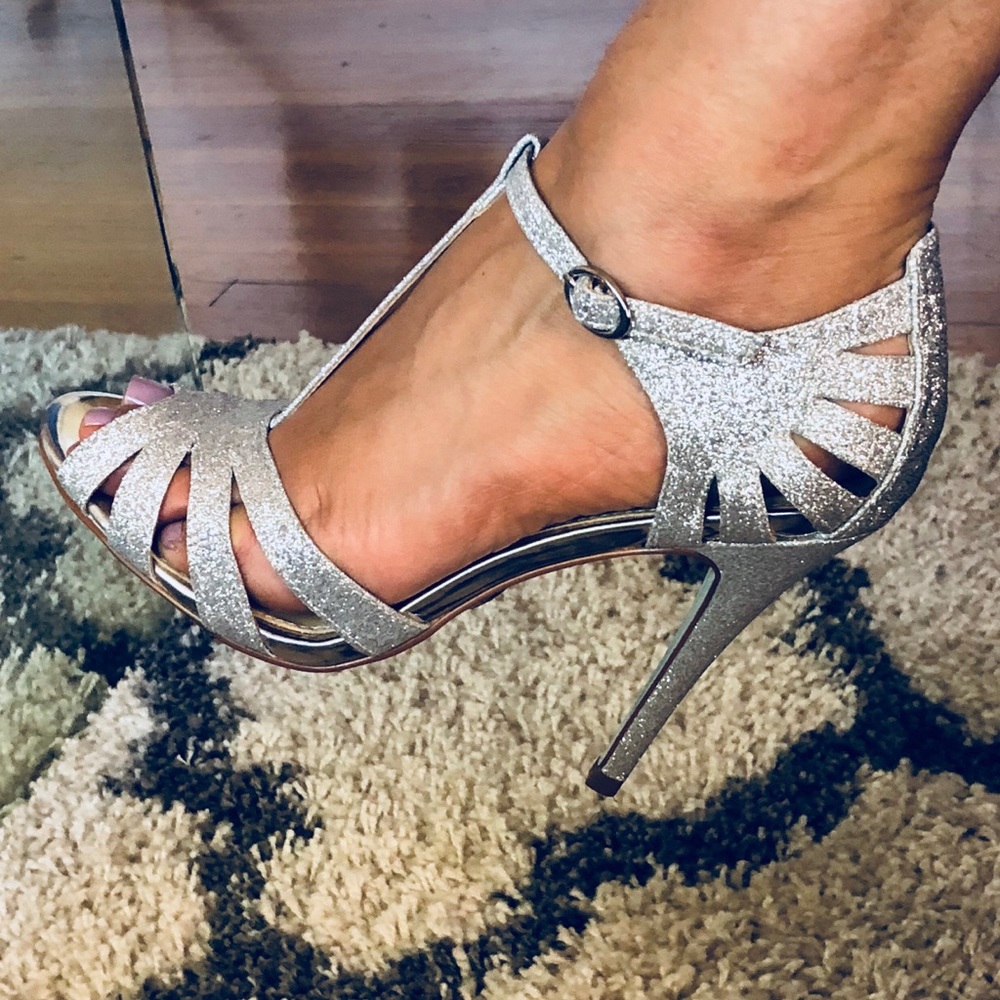 Blue by Betsy Johnson Silver T-Strap Evening Heels